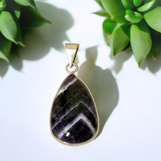 Amethyst Chevron Teardrop Pendant in Silver