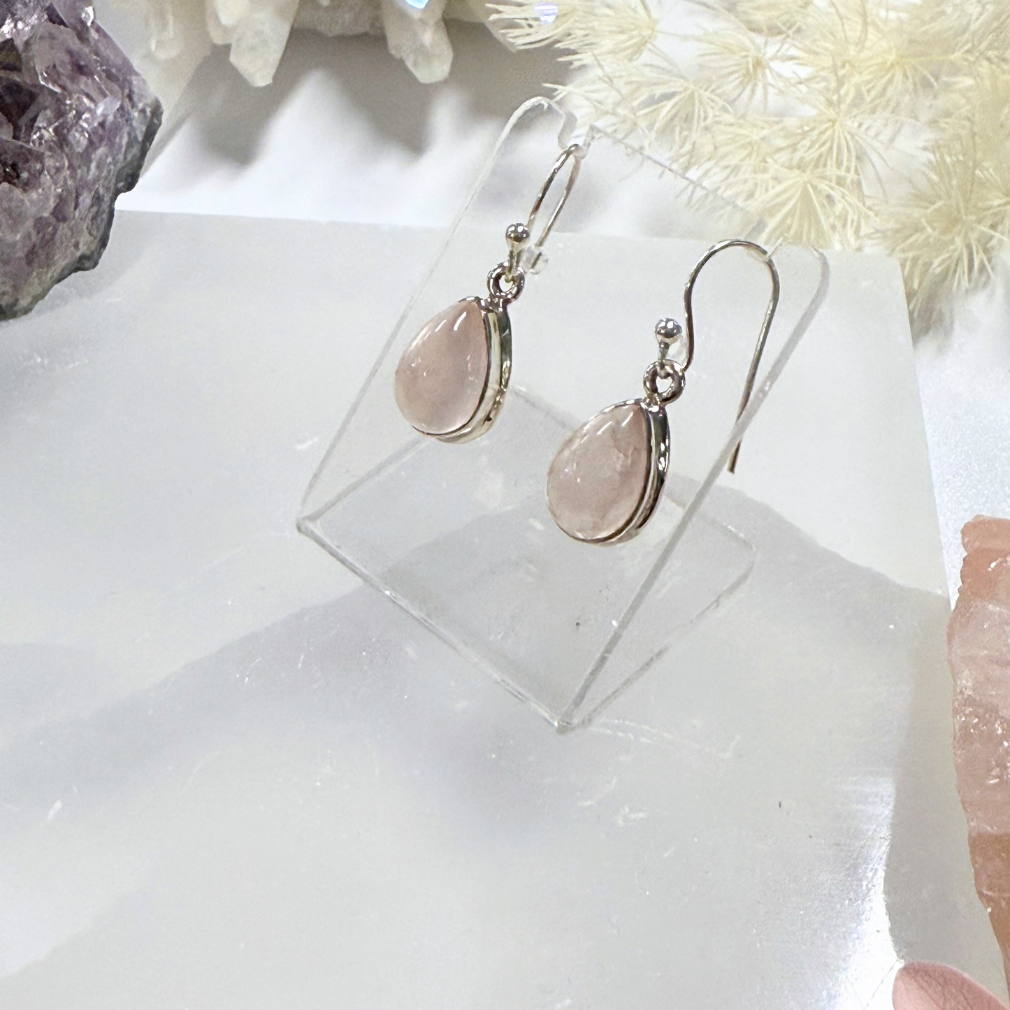 Rose Quartz Teardrop Silver Earrings