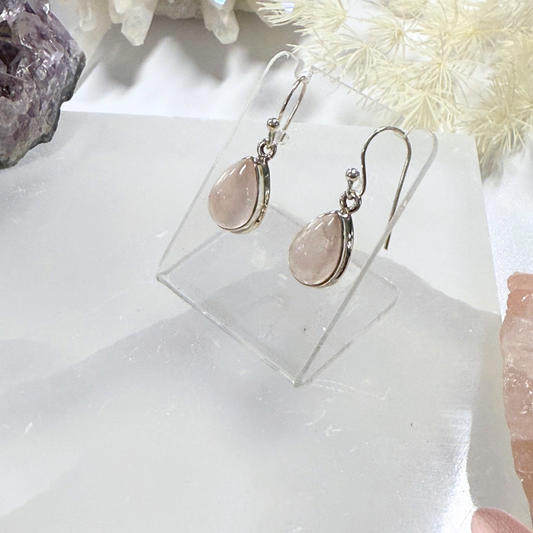 Rose Quartz Teardrop Silver Earrings