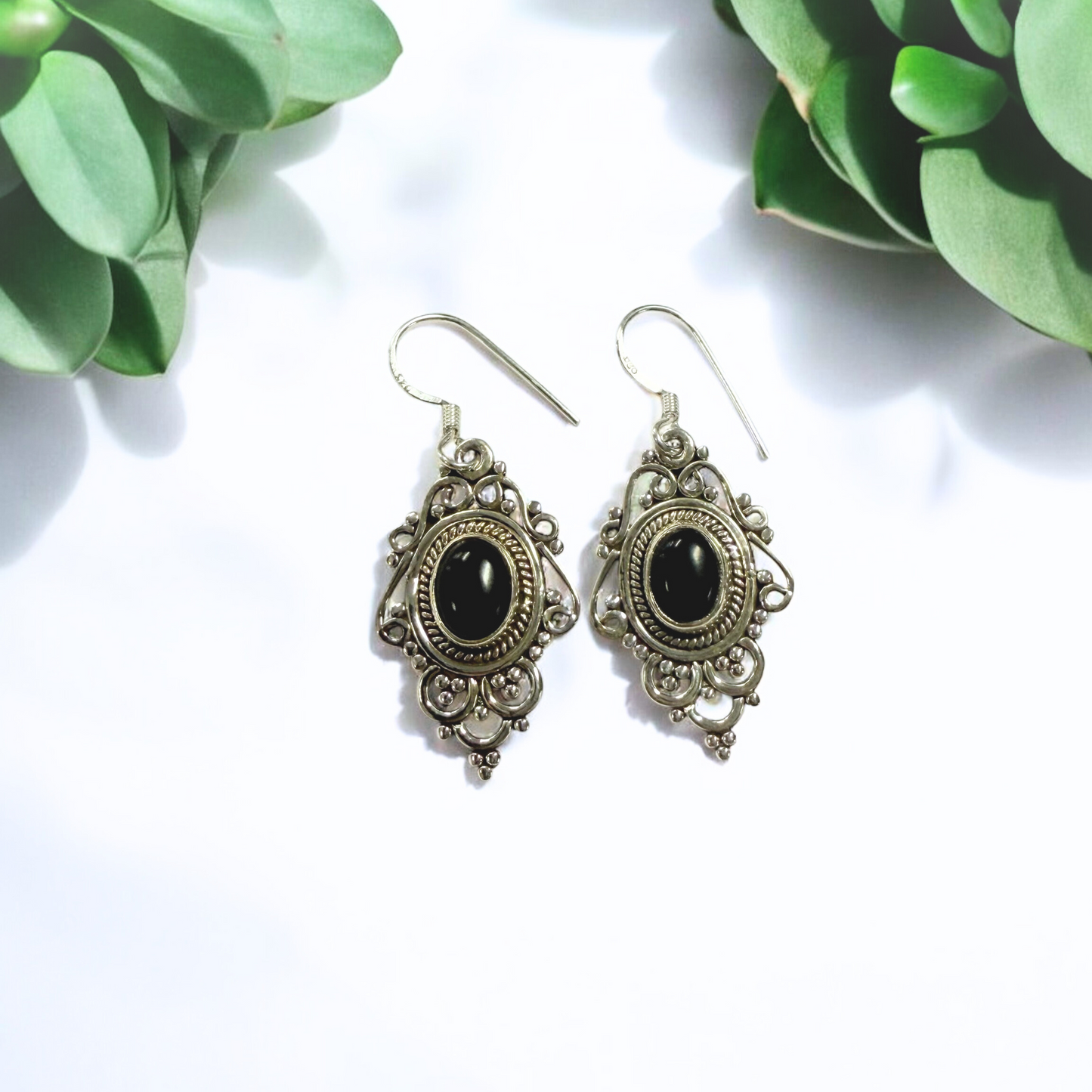 Black Obsidian Isis Silver Earrings