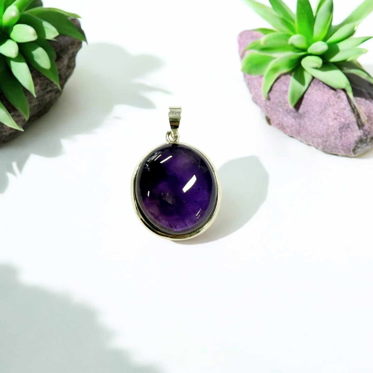 Amethyst Circle Silver Pendant