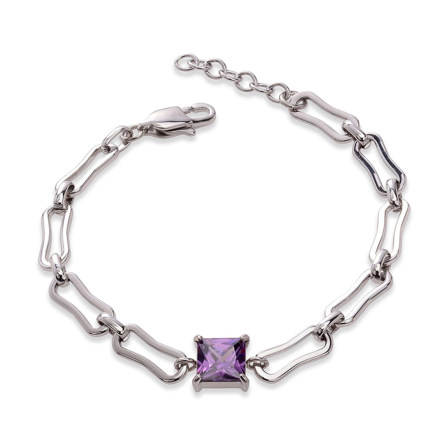 Vogue Link Bracelet - Steel with Tanzanite
