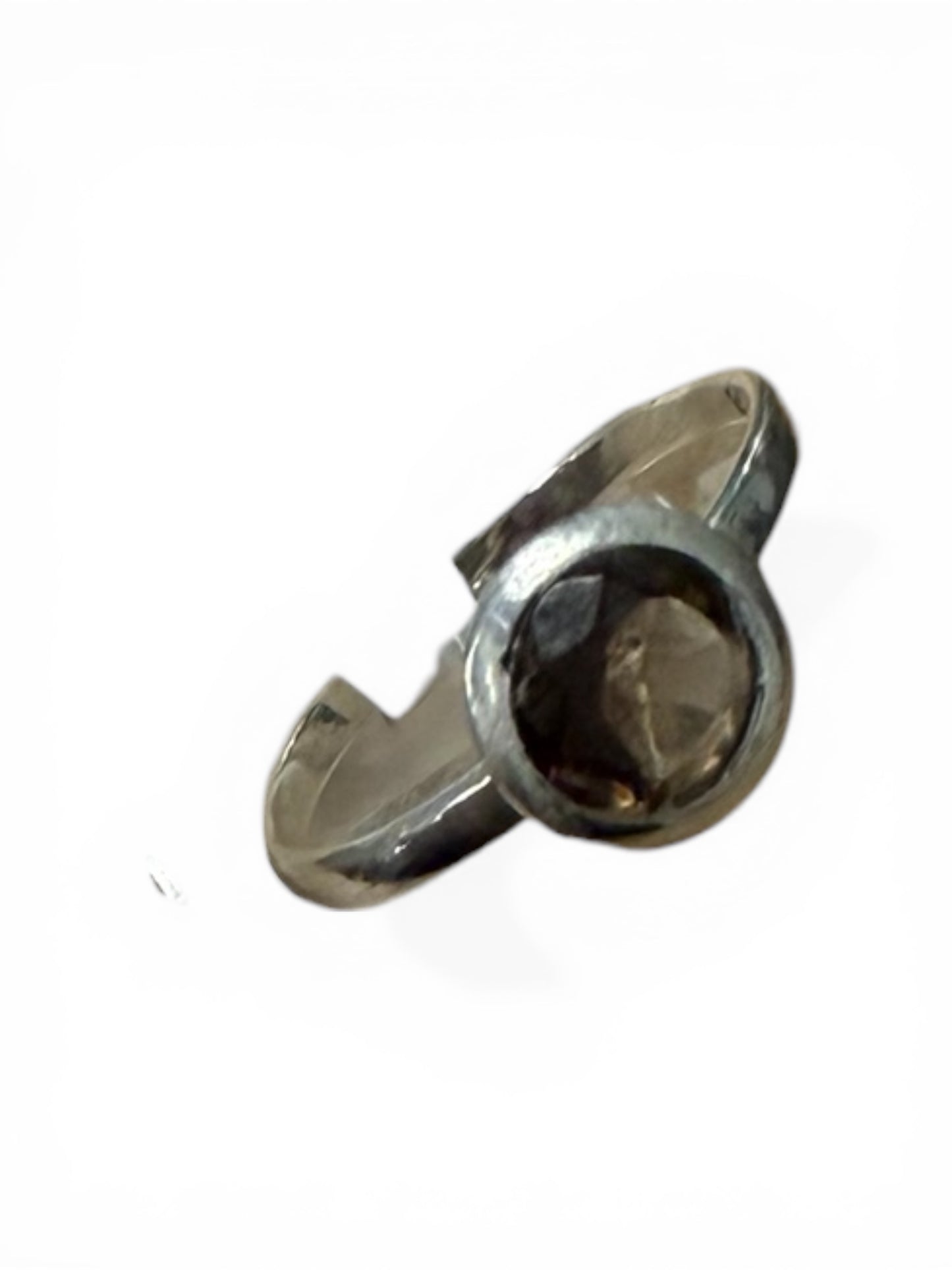 Smokey Quartz Round Ring in Silver