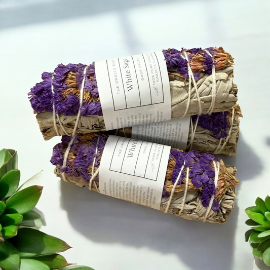 White Sage with Purple Sinuata Flowers Smudge Stick
