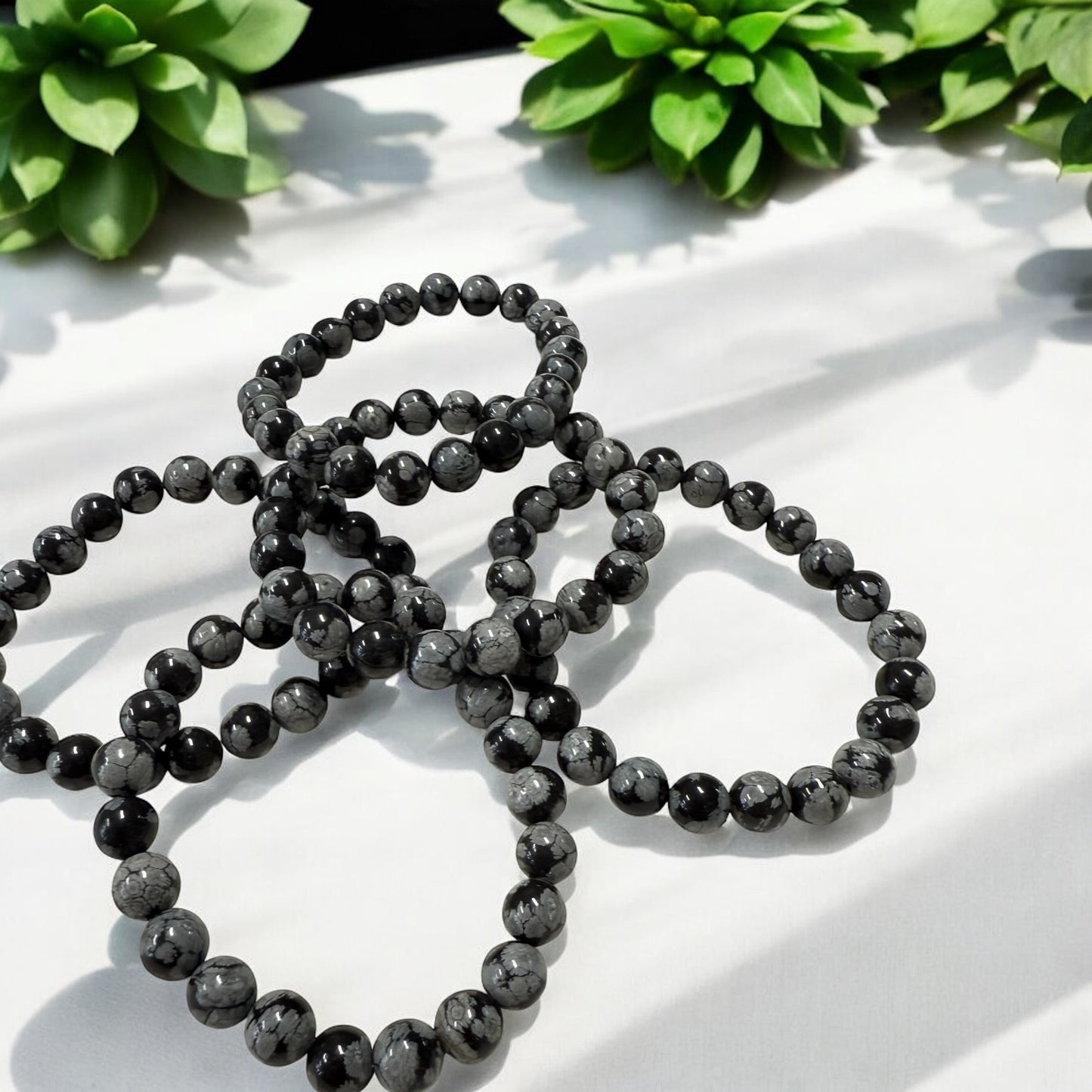 Snowflake Obsidian Bead Bracelet