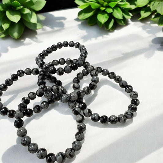 Snowflake Obsidian Bead Bracelet