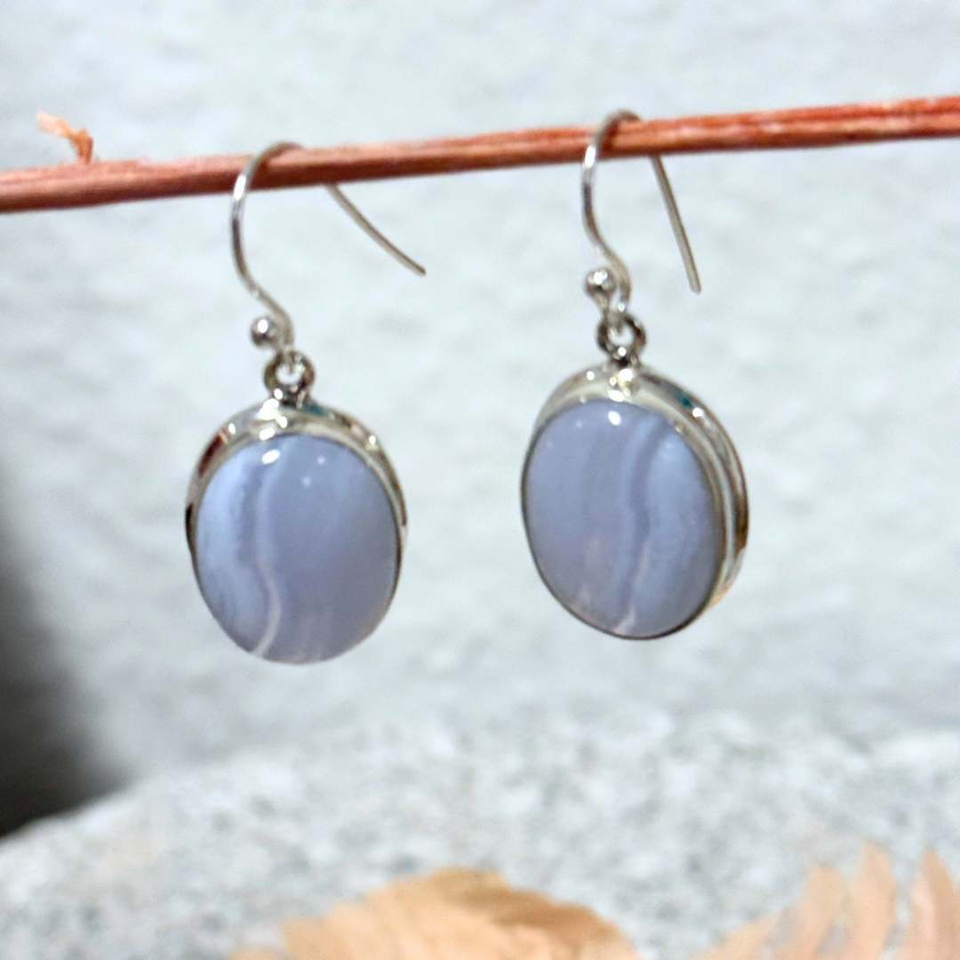 Blue Lace Agate Oval Earrings