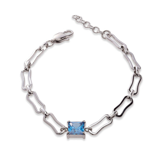 Vogue Link Bracelet - Steel with Blue Sapphire Stone