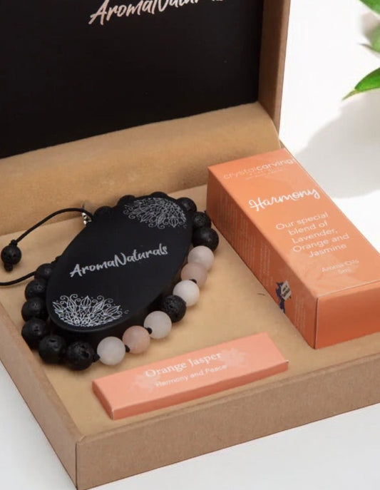 Harmony/Orange Jasper & Lava Stone Bracelet Aroma Set