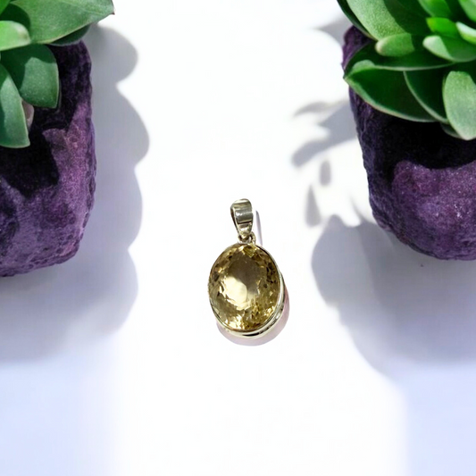 Citrine Oval Faceted Silver Pendant