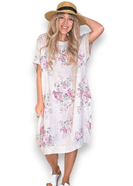 Linen High Tea Dress - Italian - Coastal Beige