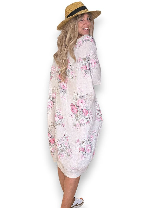 Linen High Tea Dress - Italian - Coastal Beige
