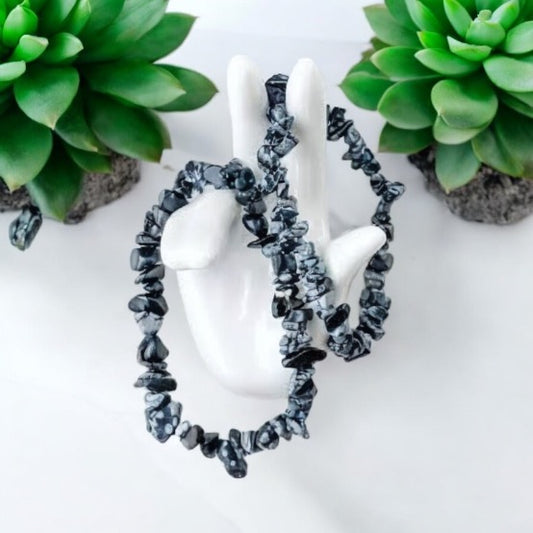 Snowflake Obsidian Crystal Chip bracelets