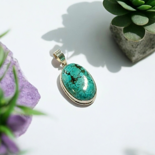 Turquoise Oval Silver Pendant