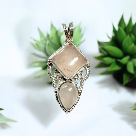 Rose Quartz Isis Silver Pendant