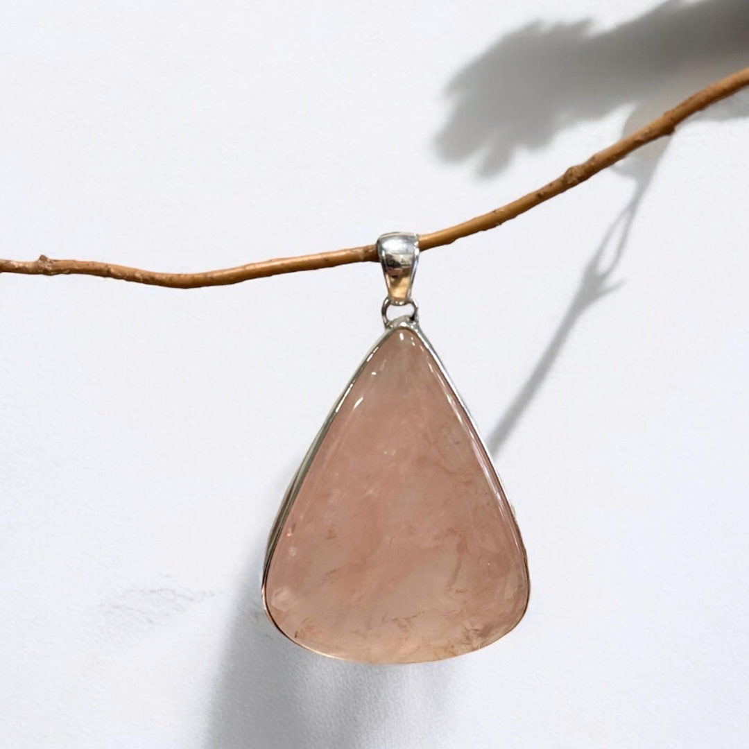 Rose Quartz Teardrop Pendant in Silver