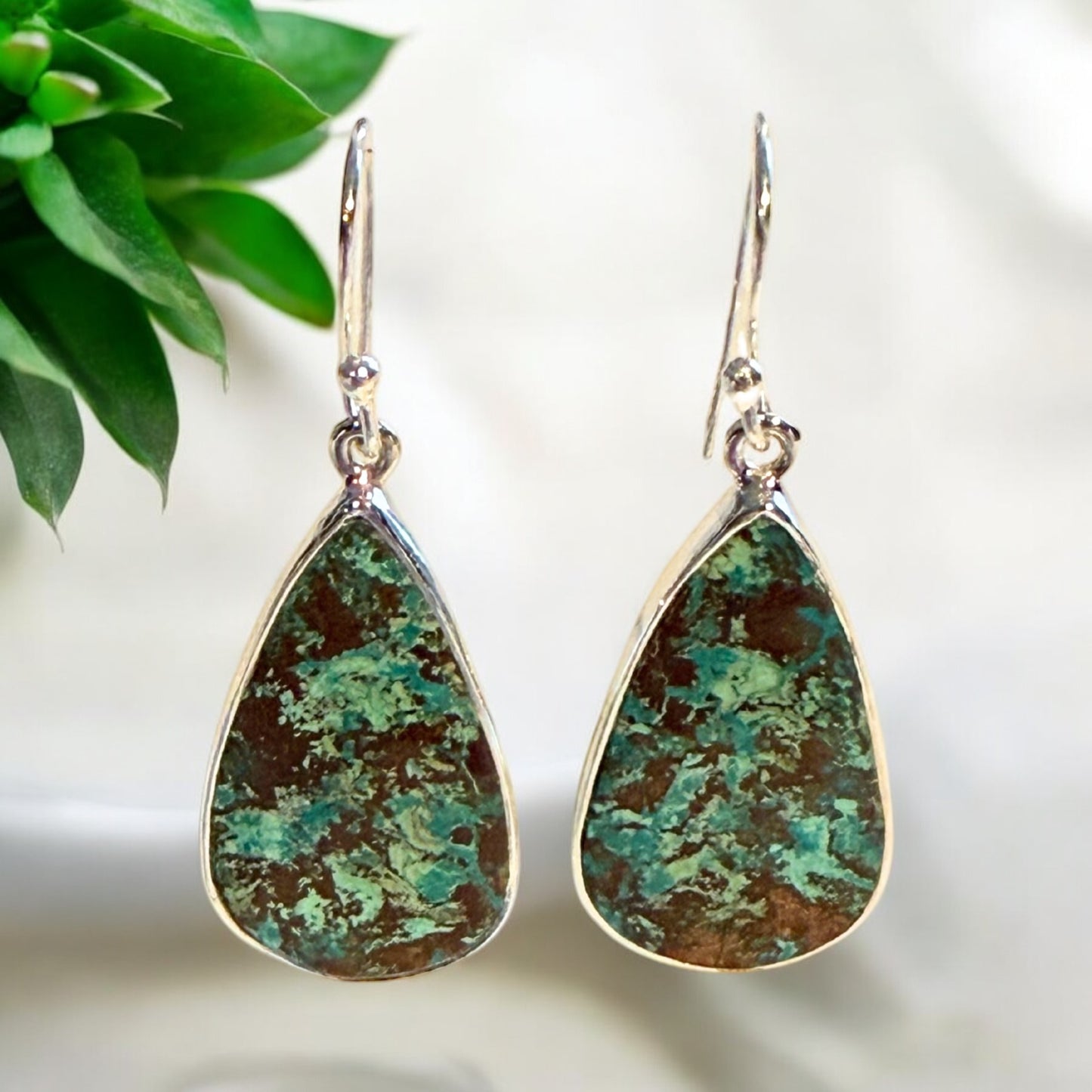 Shattakite Teardrop Earrings in Silver