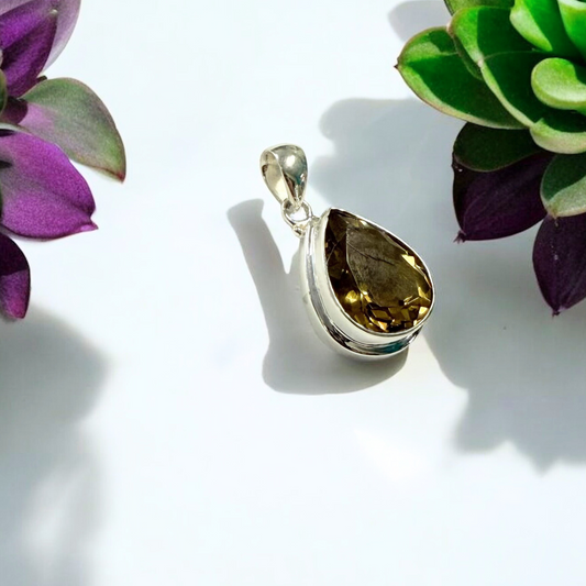 Citrine Teardrop Faceted Silver Pendant