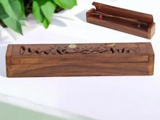 30cm Sun & Moon Mango Wood Incense Box Incense