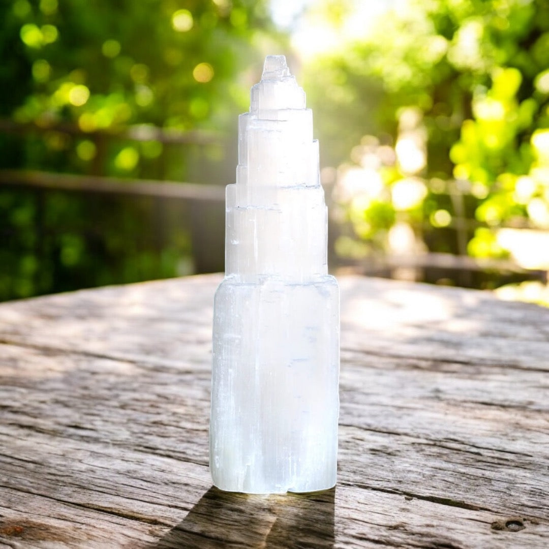 Selenite Tower Lamp 35cm