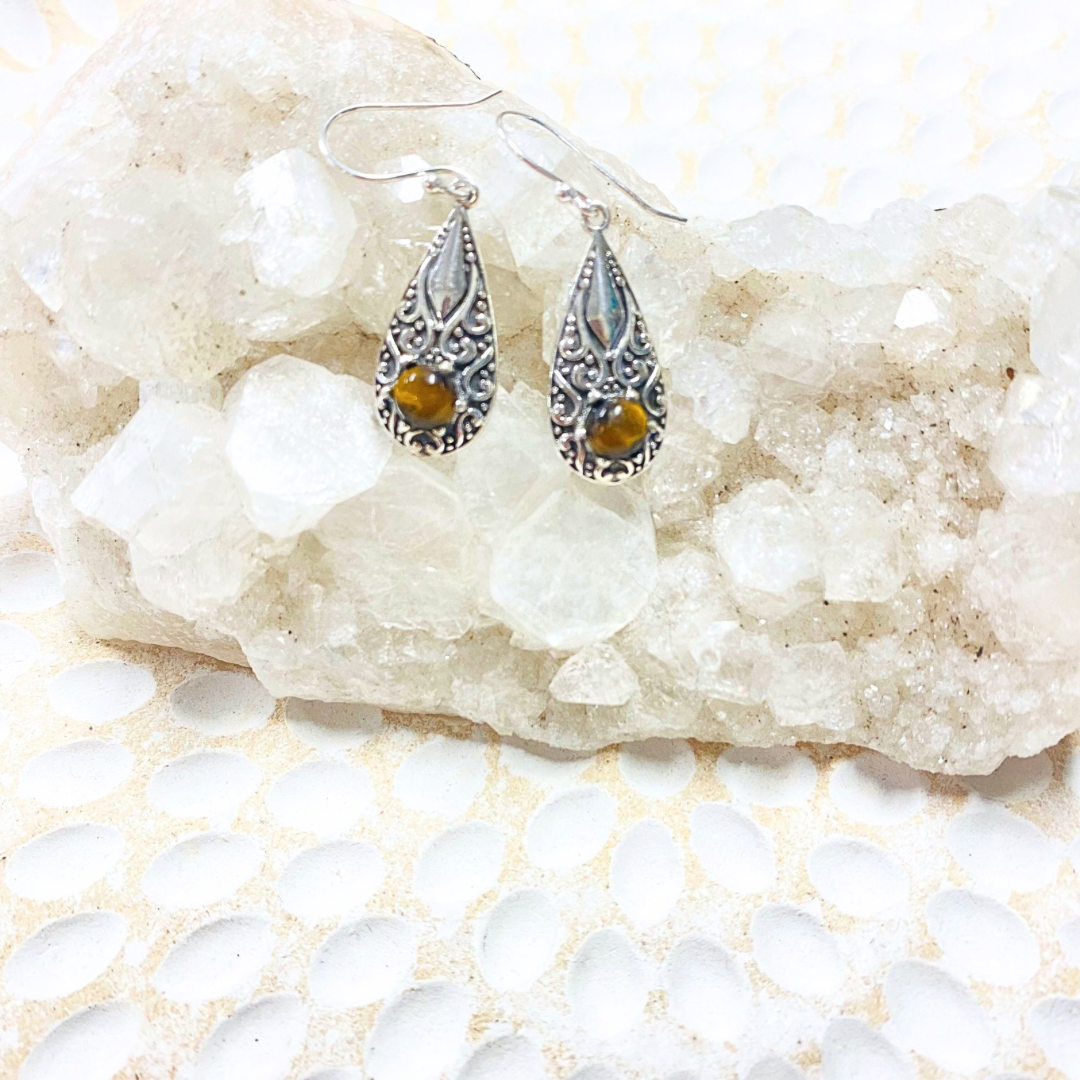 Tiger Eye Earrings Silver