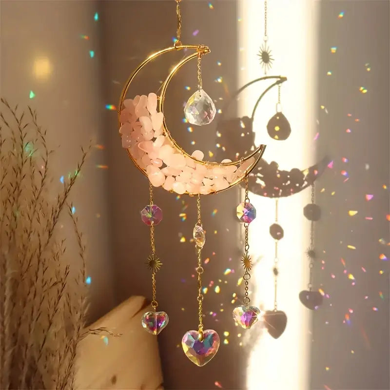 Rose Quartz Half Moon Prism Suncatcher