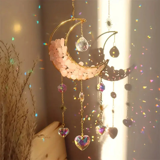 Rose Quartz Half Moon Prism Suncatcher