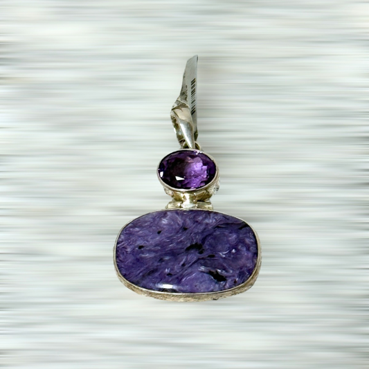 Charoite and Amethyst Multi Cabochon Pendant