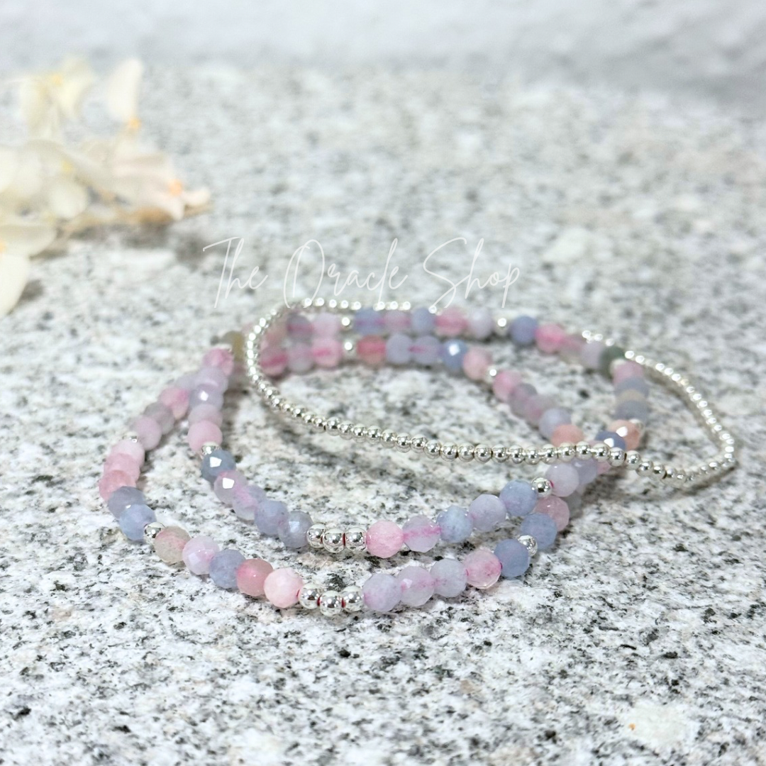 Trio Bracelet Set - Morganite & Silver - Emotional Balance
