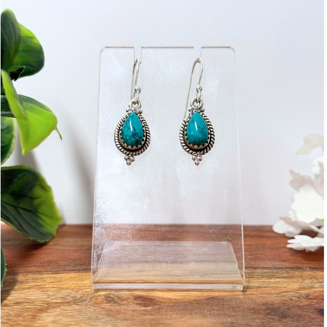 Turquoise Filagree Oval Earrings in Sterling Silver