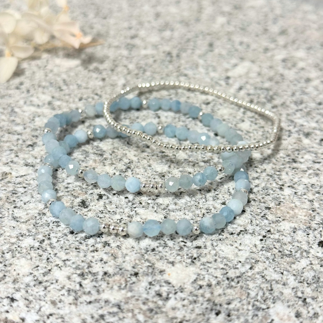 Trio Bracelet Set - Aquamarine & Silver - Calm & Clarity