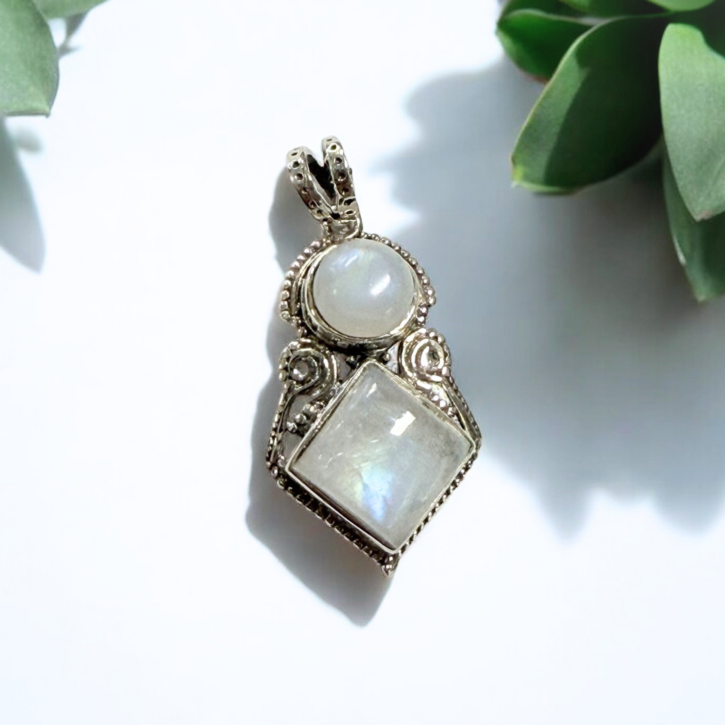 Rainbow Moonstone Isis Silver Pendant