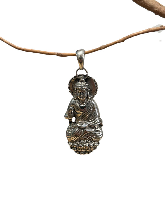 Buddha Pendant in Prayer Pose on Lotus in Silver