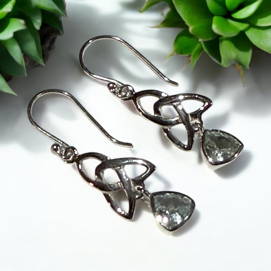 Blue Topaz & Triquetta Earrings in Silver