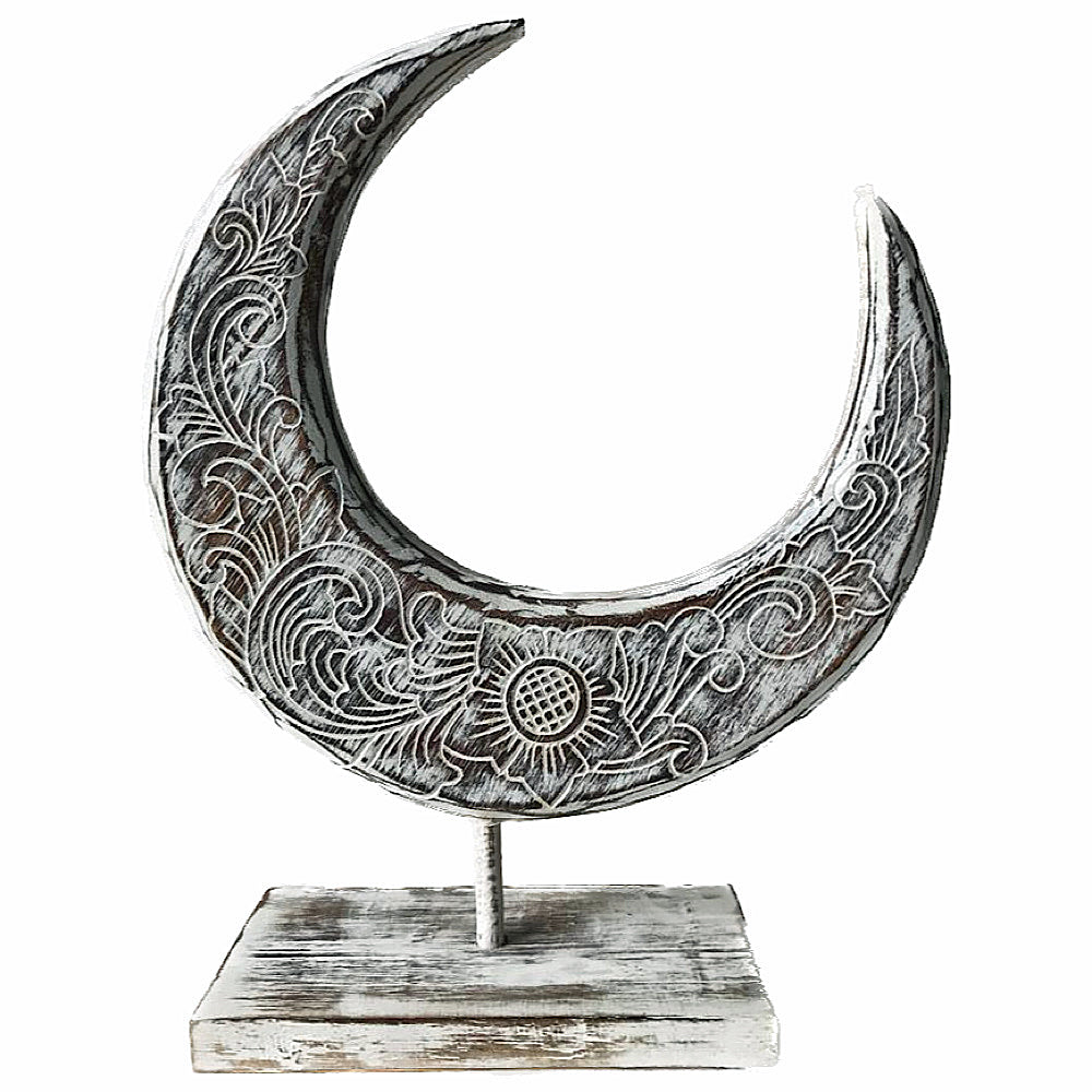 Boho Coastal Moon Wood on Stand