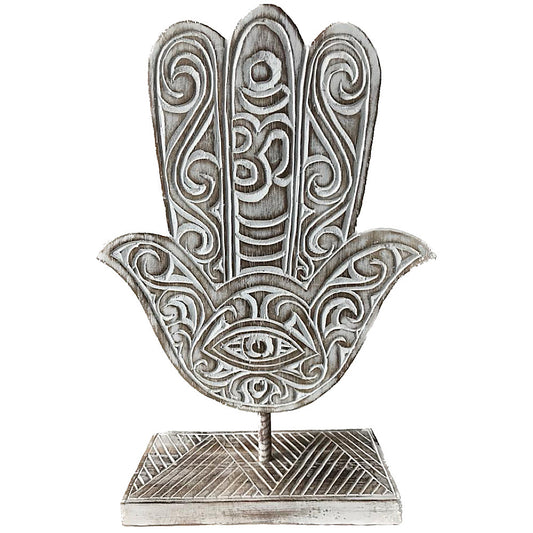 Boho Coastal Hasma Hand Wood on Stand