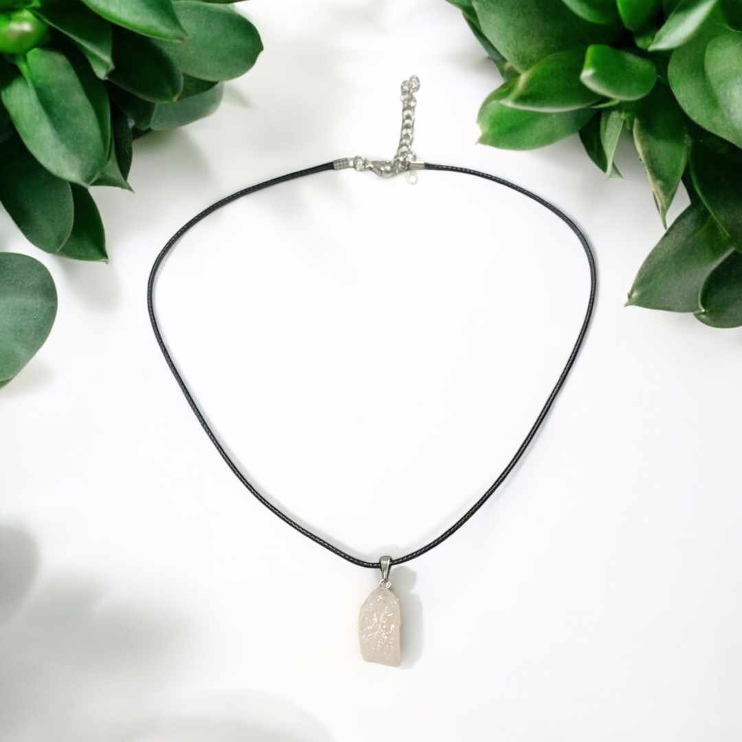 Rose Quartz Rough Pendant in Silver