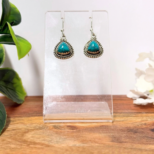 Turquoise Filagree Triangle Earrings in Sterling Silver
