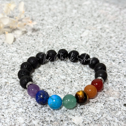 NOIR Bracelet Basalt Lava Stone, Chakra 7 Bead