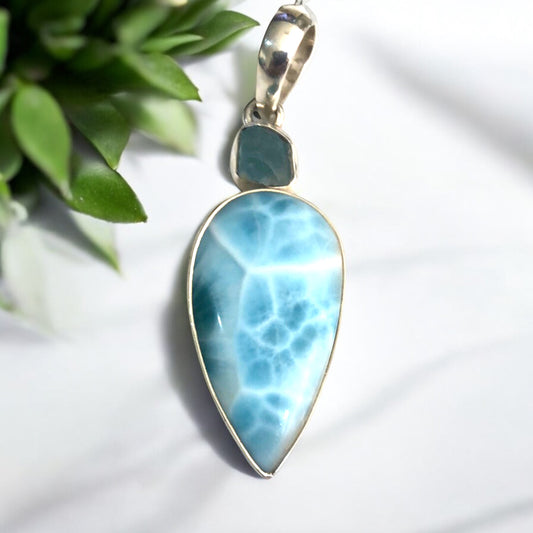 Multi Larimar and Aquamarine Pendant SS