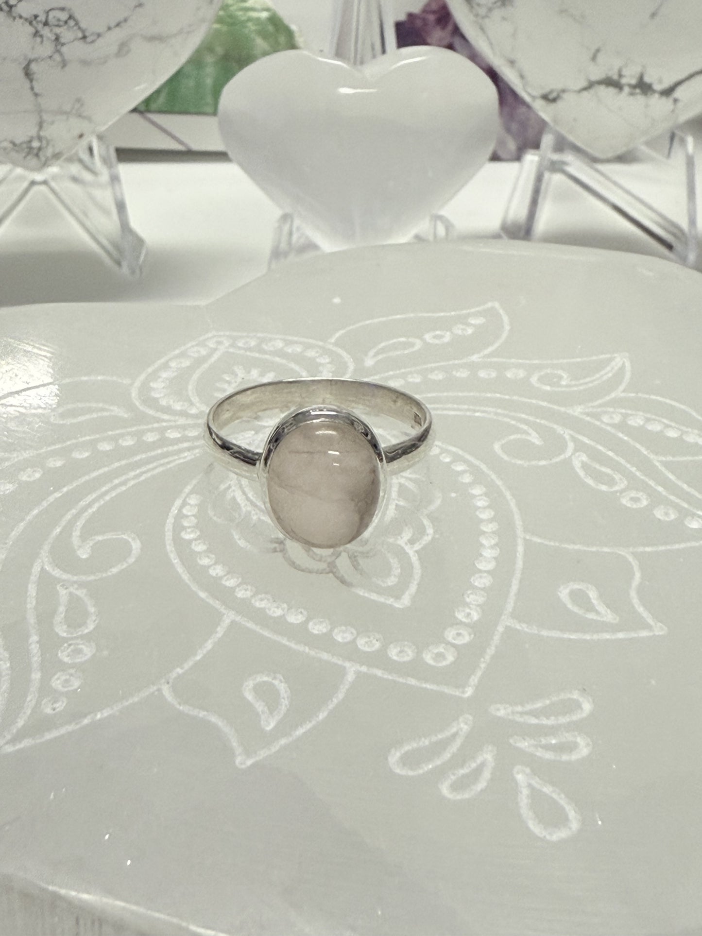 Rose Quartz Oval Ring in Silver
