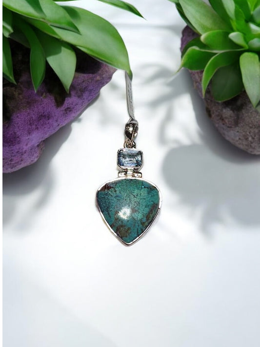 Shattakite And Blue Topaz Pendant in Silver