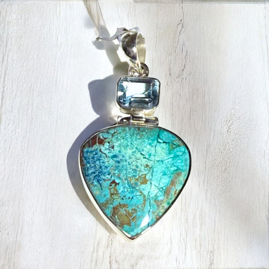 Shattakite And Blue Topaz Pendant in Silver