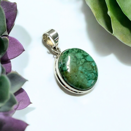 Turquoise Full Circle Silver Pendant