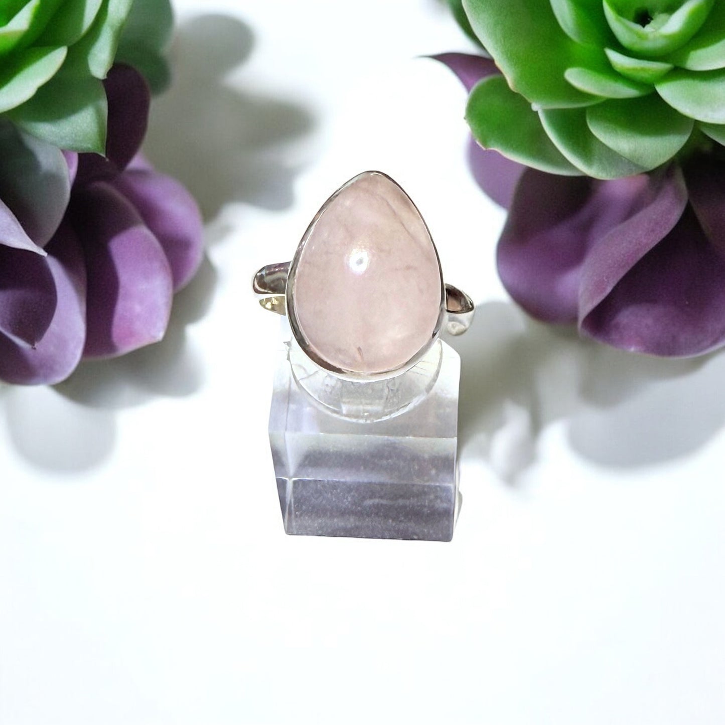 Rose Quartz Ring Adjustable in Silver