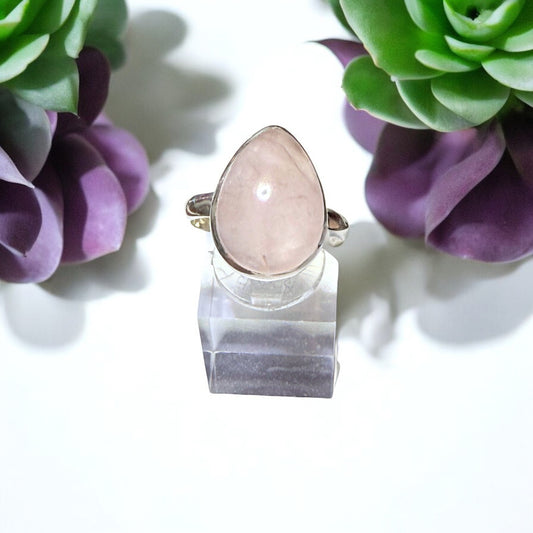 Rose Quartz Ring Adjustable in Silver