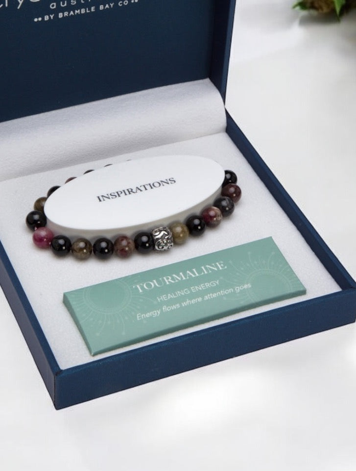 Tourmaline & Stainless Bead Bracelet Gift Boxed