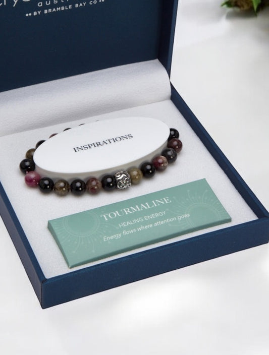 Tourmaline & Stainless Bead Bracelet Gift Boxed