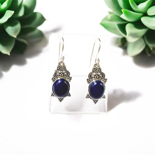 Lapis Lazuli Persian Goddess Silver Earrings