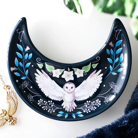 Crescent Moon Night Owl Ceramic Trinket Dish